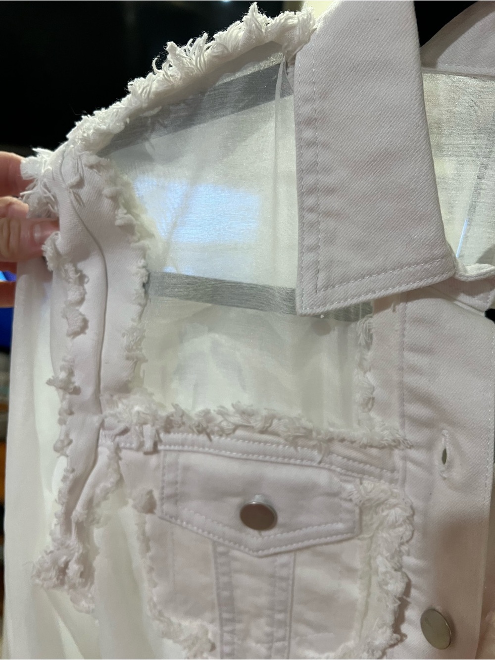 NWT AZI White Frayed Sheer Denim-Style Jacket $103 - Picture 6 of 10